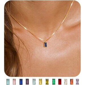 Women Sapphire Birthstone Gold Blue Green Cubic Zirconia Pendant Gift Jewelry